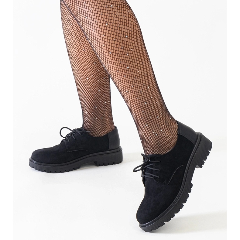 Pantofi negri casual cu șireturi din piele de căprioară ecologică Kalila negru 1