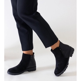 Botine negre cu platformă din piele de căprioară ecologică Kirla negru 1