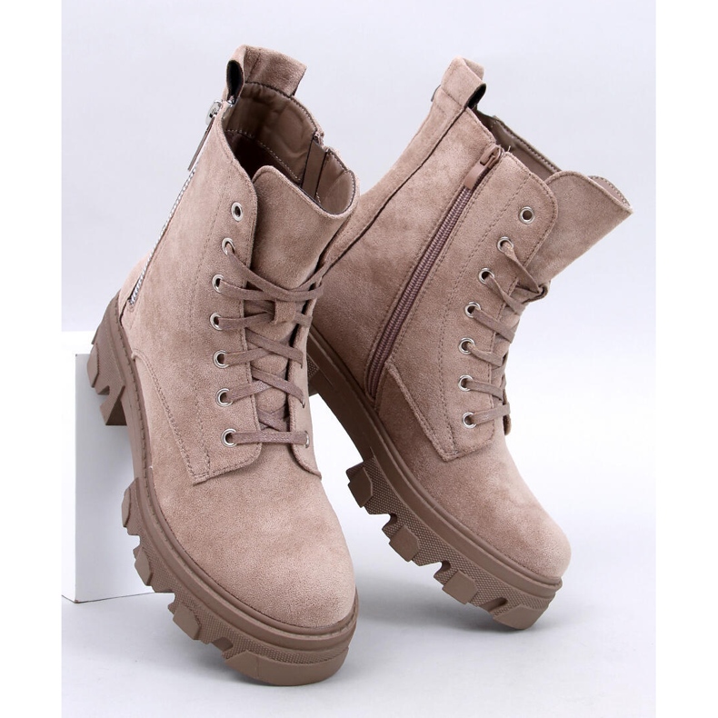 Botine Healy Khaki cu siret, cu talpa groasa bej 1