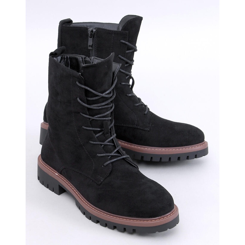 Simmer Botine negre din piele intoarsa cu siret negru 1