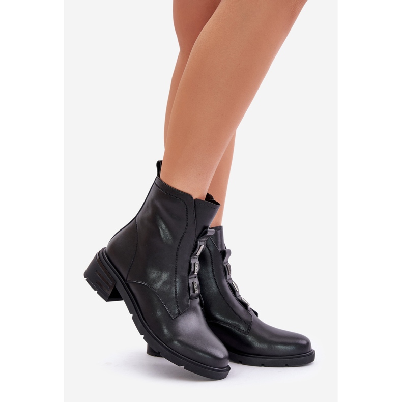Botine din piele cu fermoar Olidrila Neagra negru 1