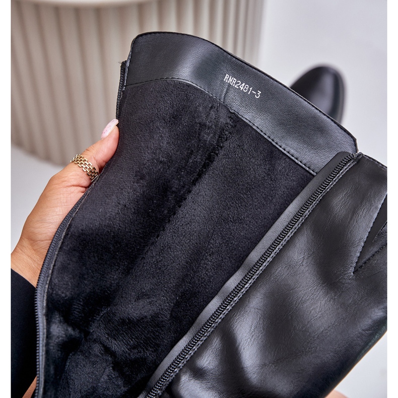 Jezzi Cizme cu toc din piele ecologica peste genunchi, Izanae negre negru 2