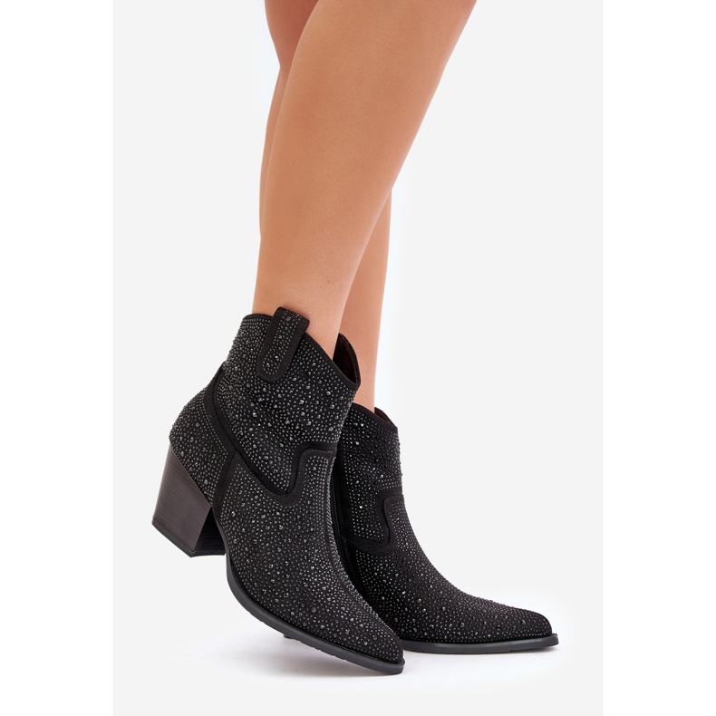 Cizme de cowboy decorate cu tocuri înalte cu vârfuri ascuțite S.Barski HY42-121 negru 1