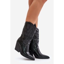 Cizme de cowboy izolate cu decor cu toc inalt, Arlitta neagra negru 1