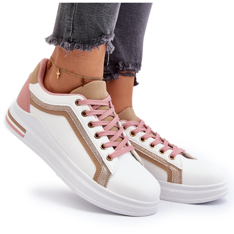 Sporturile pentru femei se strecoară cu sclipici bej alb 9