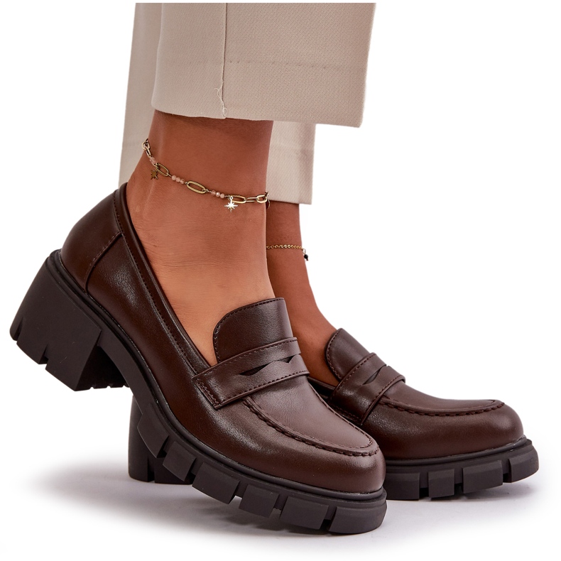 Cm Paris Pantofi de damă cu toc joasă din piele ecologică, maro închis 8