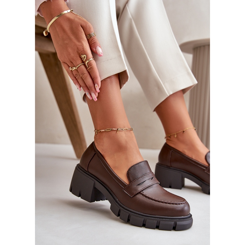 Cm Paris Pantofi de damă cu toc joasă din piele ecologică, maro închis 4