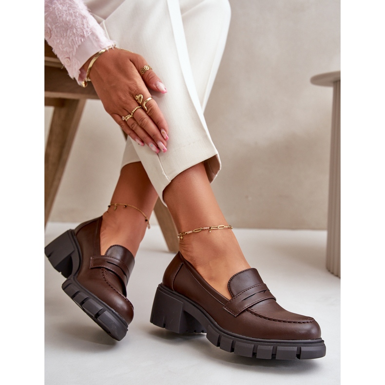 Cm Paris Pantofi de damă cu toc joasă din piele ecologică, maro închis 2