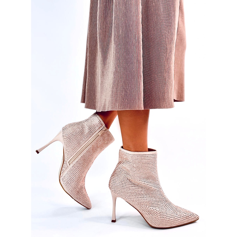 Botine cu toc înalt cu cristale Demish Champagne roz 5