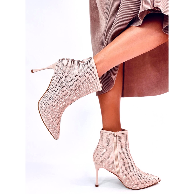 Botine cu toc înalt cu cristale Demish Champagne roz 6
