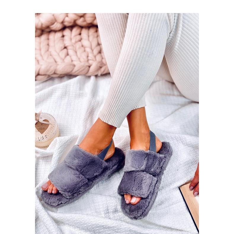 Papuci de dama Rhodes Grey cu banda elastica gri 1