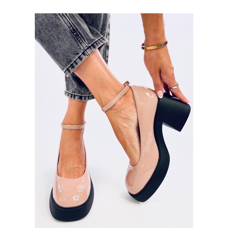 Pompe kaki cu toc lat bej 1