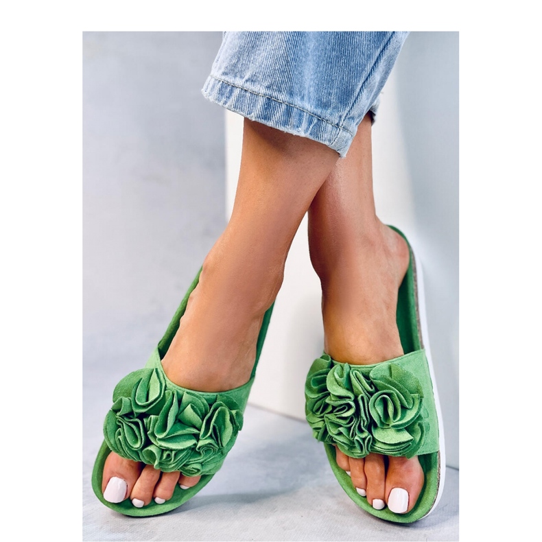 Sandale Flip-flops cu flori Verde 1
