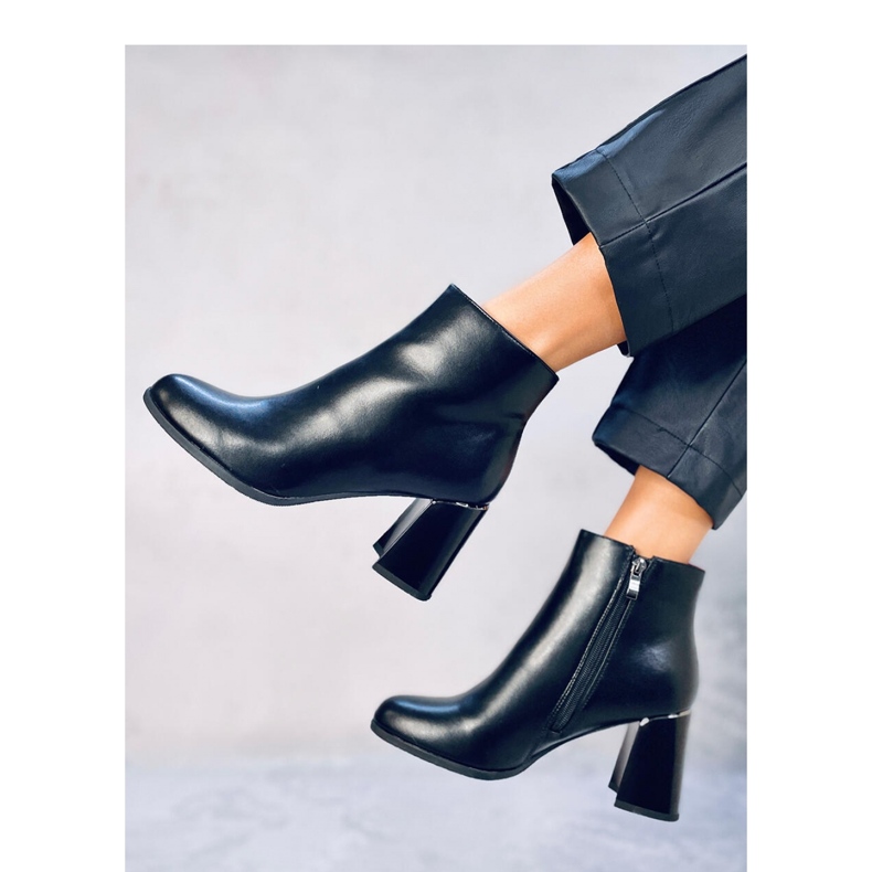 Botine boabe cu toc stabil Negru 1