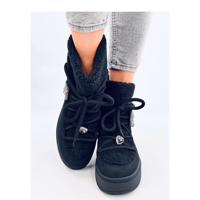 Cizme negre de zăpadă din piele de oaie negru 2