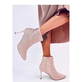 Botine cu toc inalt cu cristale Champagne roz 1 Botine cu toc inalt cu cristale Champagne roz 1