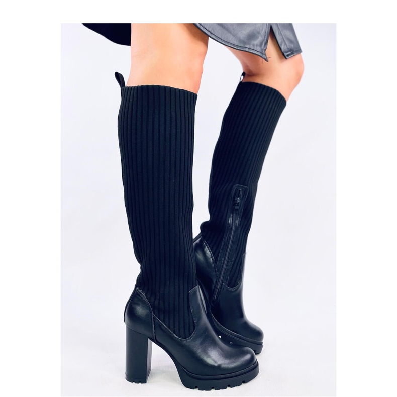 Jaida Cizme negre cu toc inalt cu partea superioara elastica - Inello negru 2