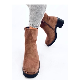 Botine din piele intoarsa cu toc lat Eliza Khaki - Inello maro 2