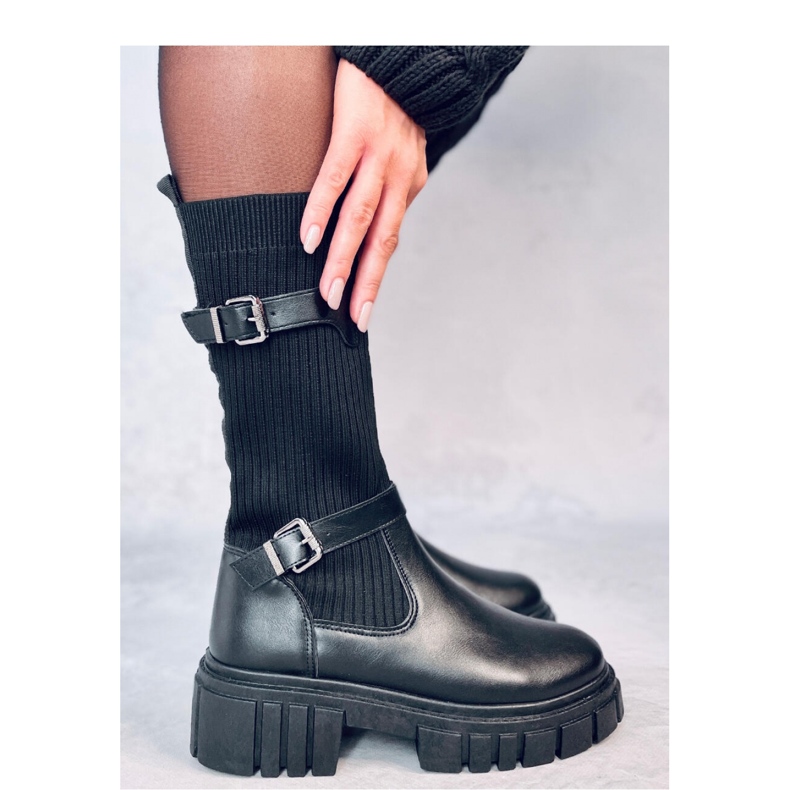 Cizme cu partea superioară flexibilă Rhea Black - Inello negru 2