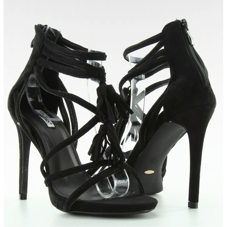 Sandale Sandale cu toc inalt cu franjuri 1249 Negru - Inello 1