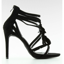 Sandale Sandale cu toc inalt cu franjuri 1249 Negru - Inello 2