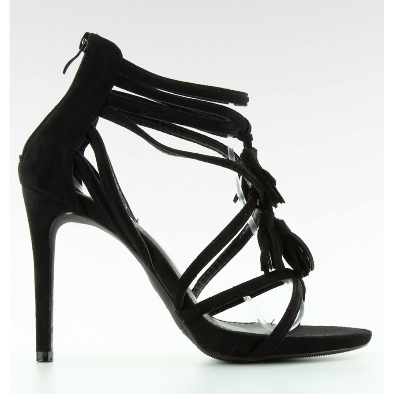 Sandale Sandale cu toc inalt cu franjuri 1249 Negru - Inello 2