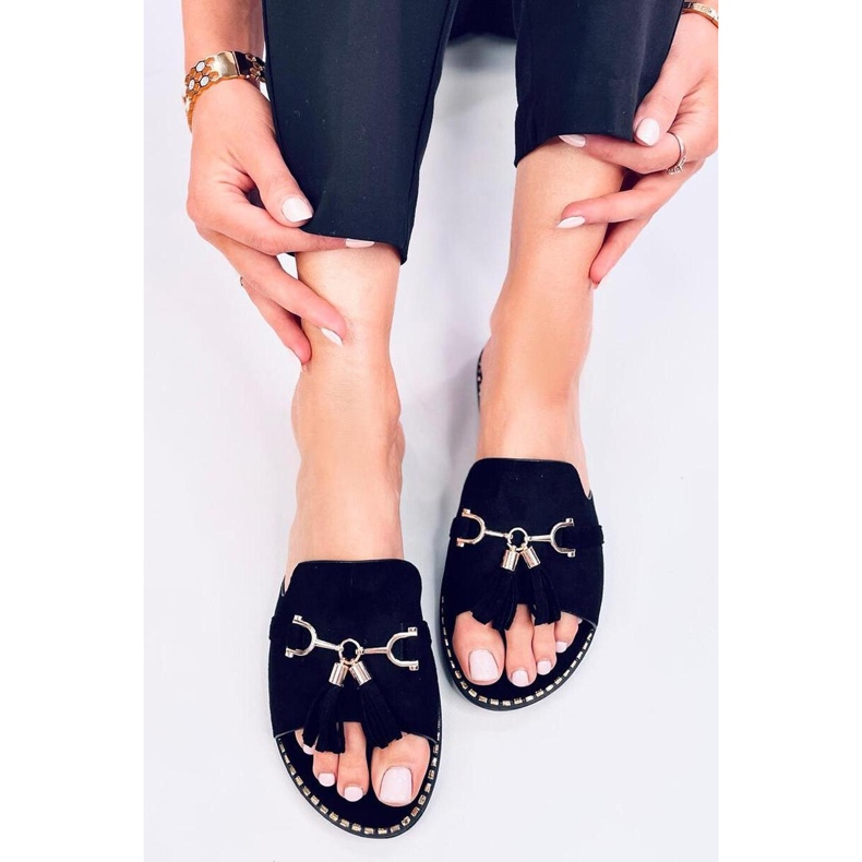 Flip-flops negri cu franjuri negru 1