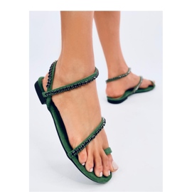 Sandale flip-flop cu zirconi verzi verde 1