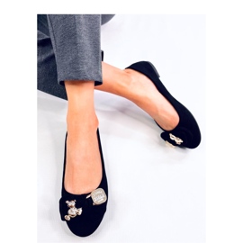 Balerini de piele intoarsa neagra cu ursuleti de plus negru 1