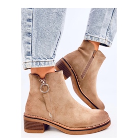 Botine cu toc jos din nubuck Levere Khaki - Inello bej 1