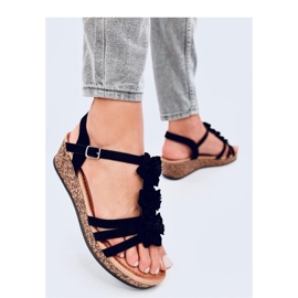 Fisken Sandale cu pană cu flori negre - Inello negru 1