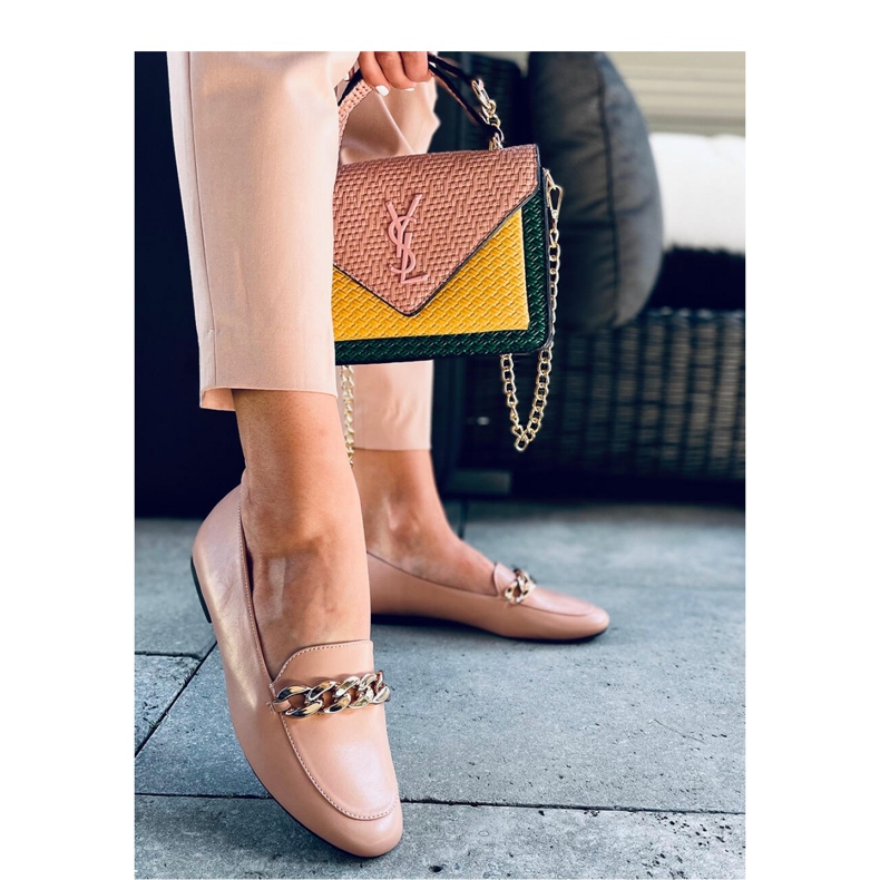 Mocasini de dama nude cu lant bej 2