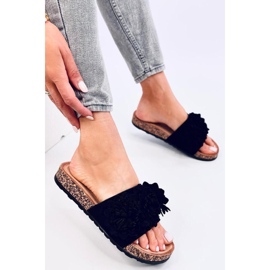 Sandal Cork flip-flops cu flori Sebill Black - Inello negru 1