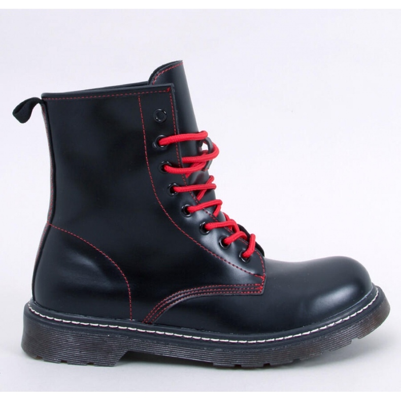 Botine cu siret cu fir colorat Stuff Blackred - Inello negru 1