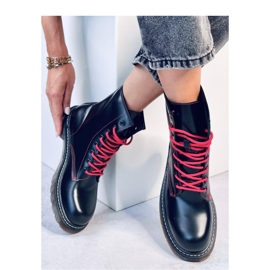 Botine cu siret cu fir colorat Stuff Blackred - Inello negru 4