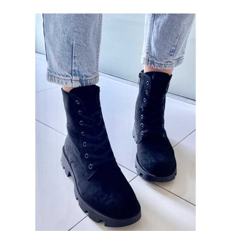 Cizme de muncitor din piele intoarsa Pansy Black - Inello negru 1