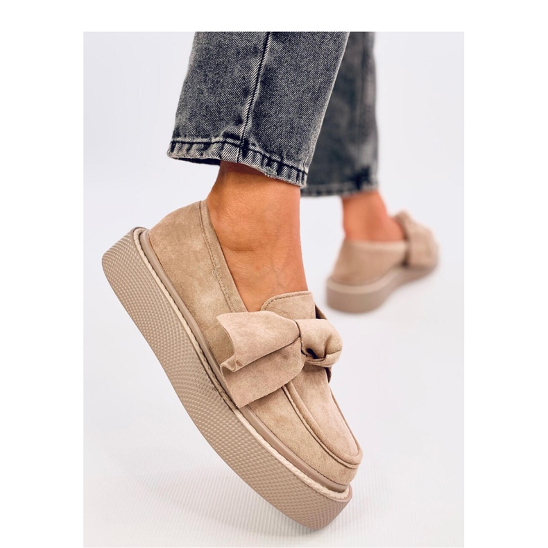 Mocasini Tempelton Khaki din piele intoarsa cu fundita - Inello bej 1