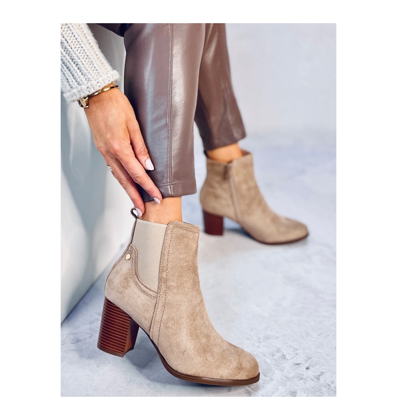 Botine clasice cu toc Rosey Khaki - Inello bej 2