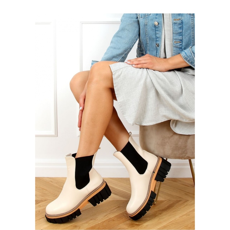 Cizme chelsea de damă crem NS228P Bej - Inello 2