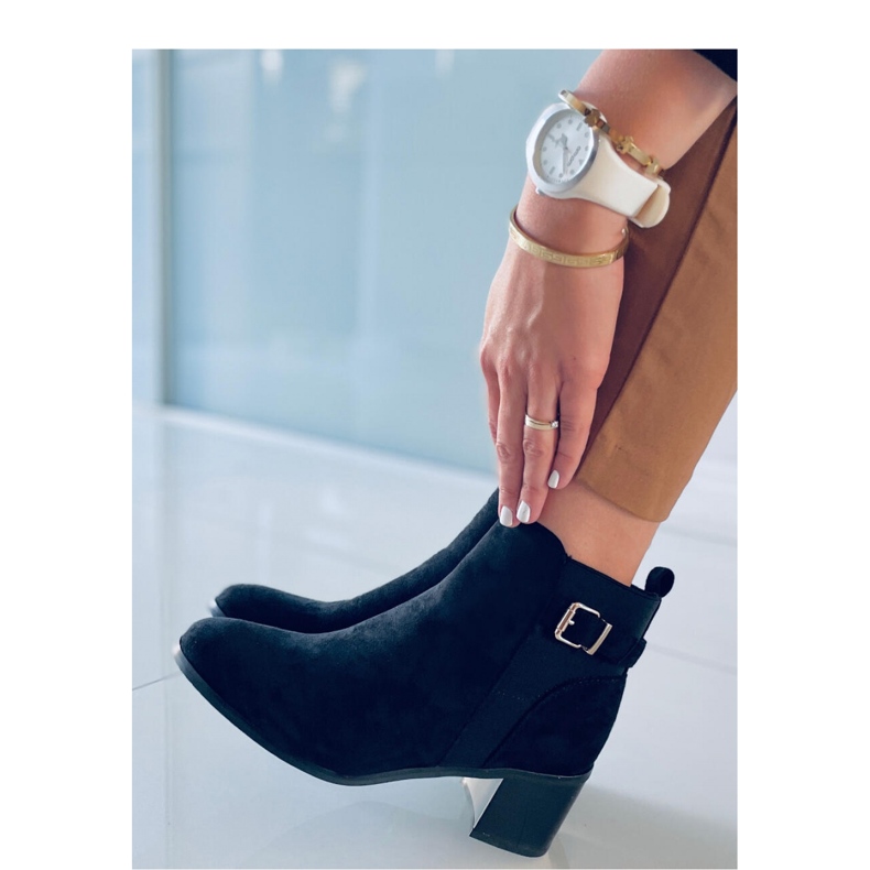 Botine Cyndi Black Suede cu toc înalt - Inello negru 2