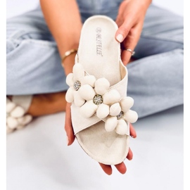 Sandal Slapi din plută cu flori de pernă Charss Beige - Inello bej 1