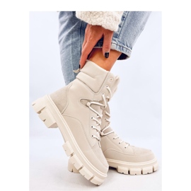 Botine izolate cu șireturi Torey White - Inello bej 2