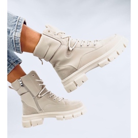 Botine izolate cu șireturi Torey White - Inello bej 4