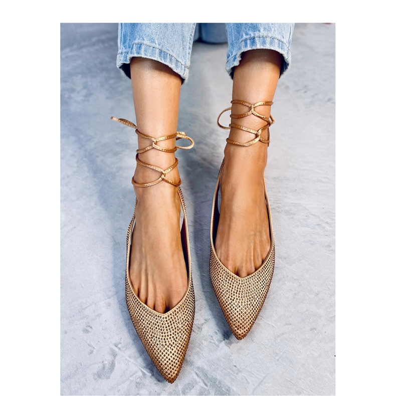 Balerini cu strasuri toc deschis Vonda Champagne - Inello galben 1