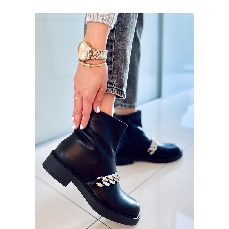 Botine de dama cu lant Foster Black - Inello negru 1