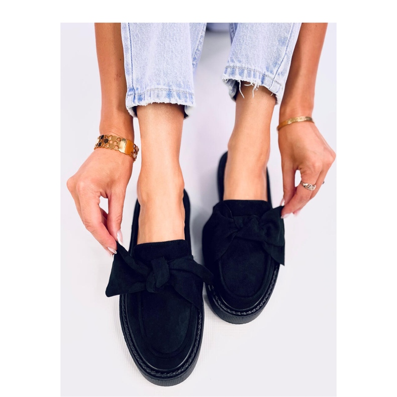 Mocasini Tempelton din piele intoarsa neagra cu fundita - Inello negru 2