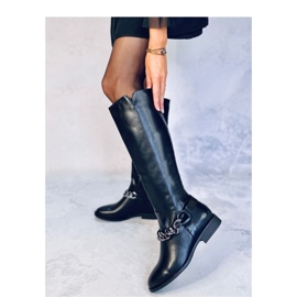 Cizme Daigle Black pentru damă, cu flori integrale - Inello negru 2