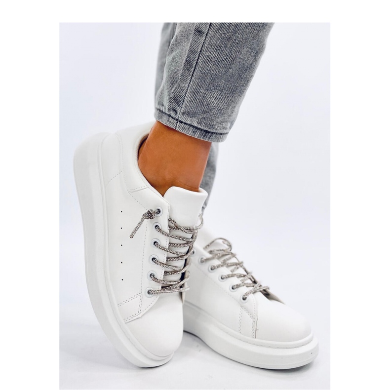 Adidași cu șireturi de cristal Seria ALB/ARGINTIU - Inello 1