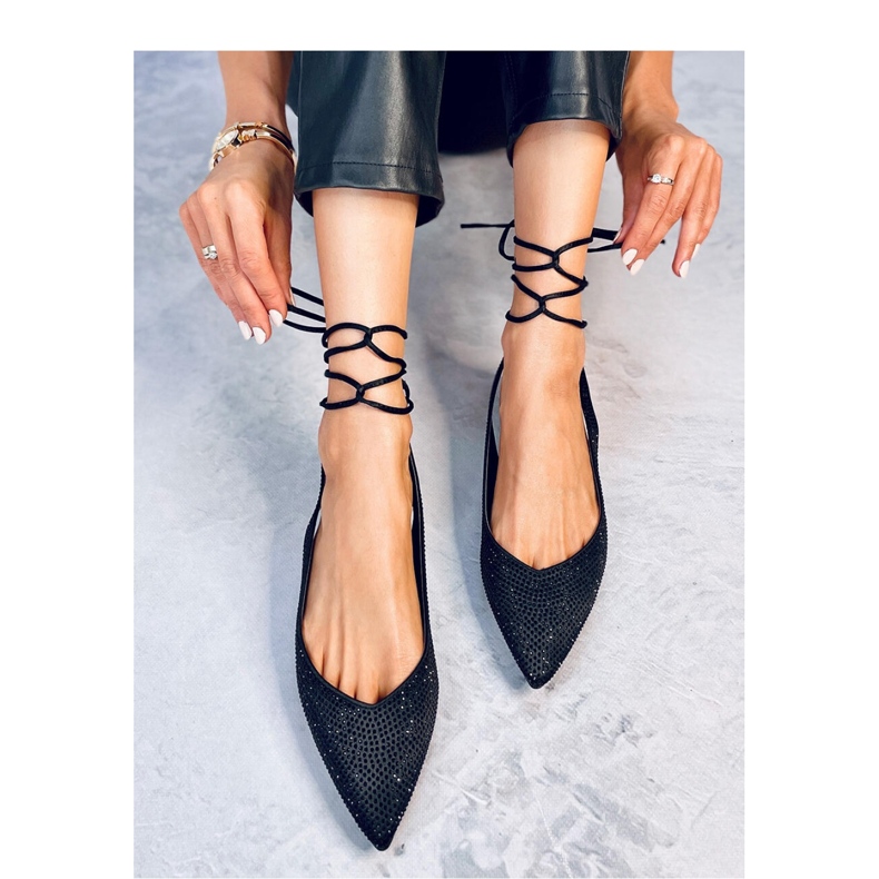 Balerini Vonda Black cu toc deschis cu strasuri - Inello negru 1