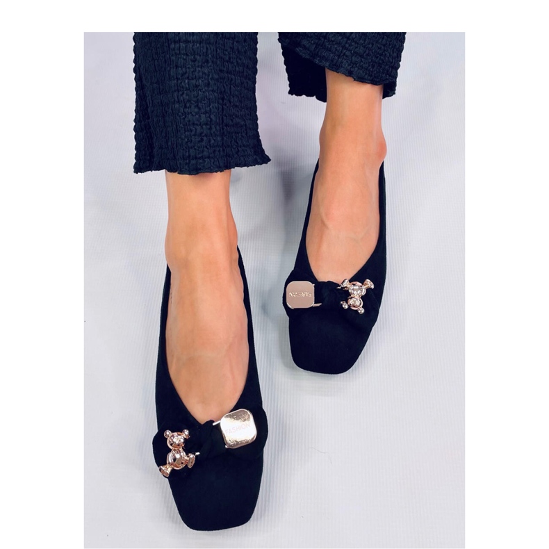 Balerini Cranny Black cu ursuleț de pluș auriu - Inello negru 1